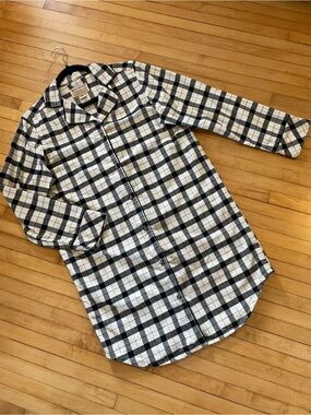 FILSON Flannel Pajama Sleep Shirt Western Dress Cotton Black Cream Plaid FLAW